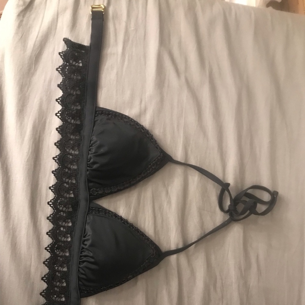 Black lace/crochet triangle bikini swim top